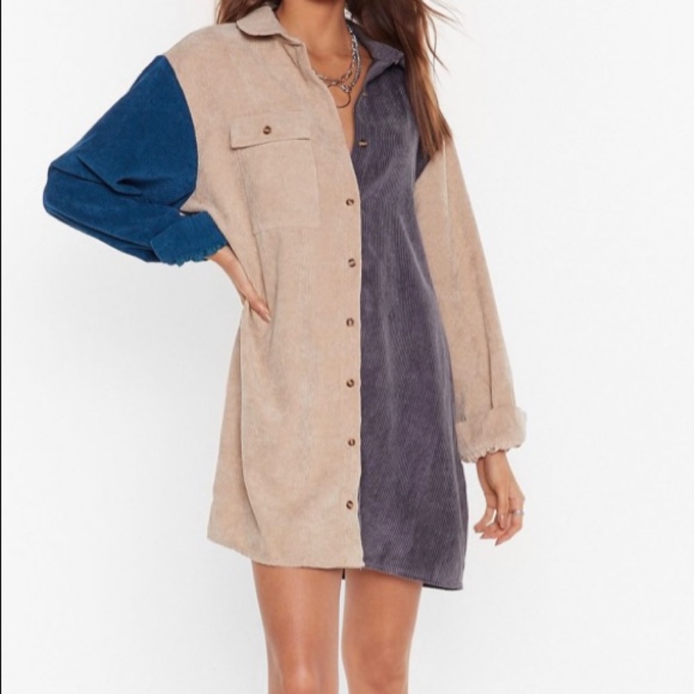 Color-blocked shirt dress